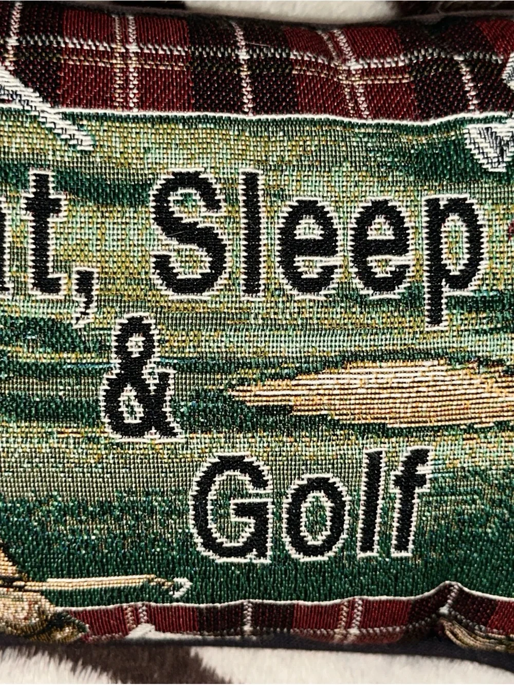 Eat, Sleep & Golf Accent Pillow - Green Plaid
